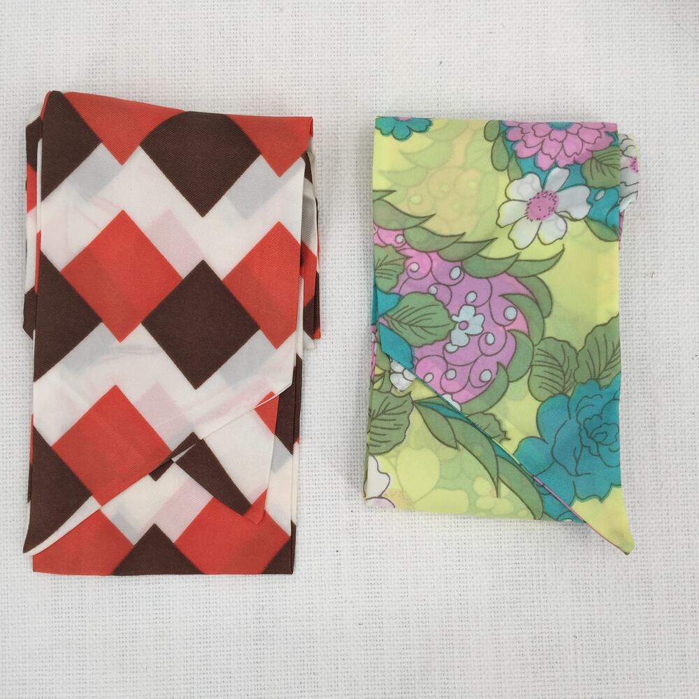 Vintage 1960s Women's Floral & Geometric LOT OF 2 Piece Colorful Rectangle Scarf